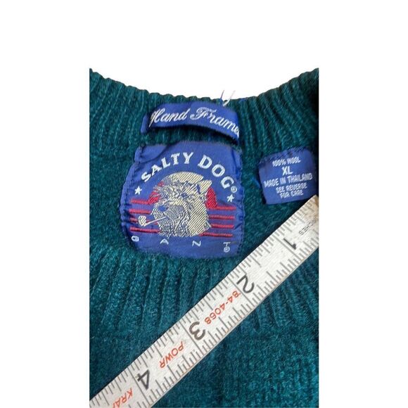 80s Vintage Salty Dog Gant Green Wool Cable Knot Crew Neck Pullover Sweater XL - Picture 4 of 6